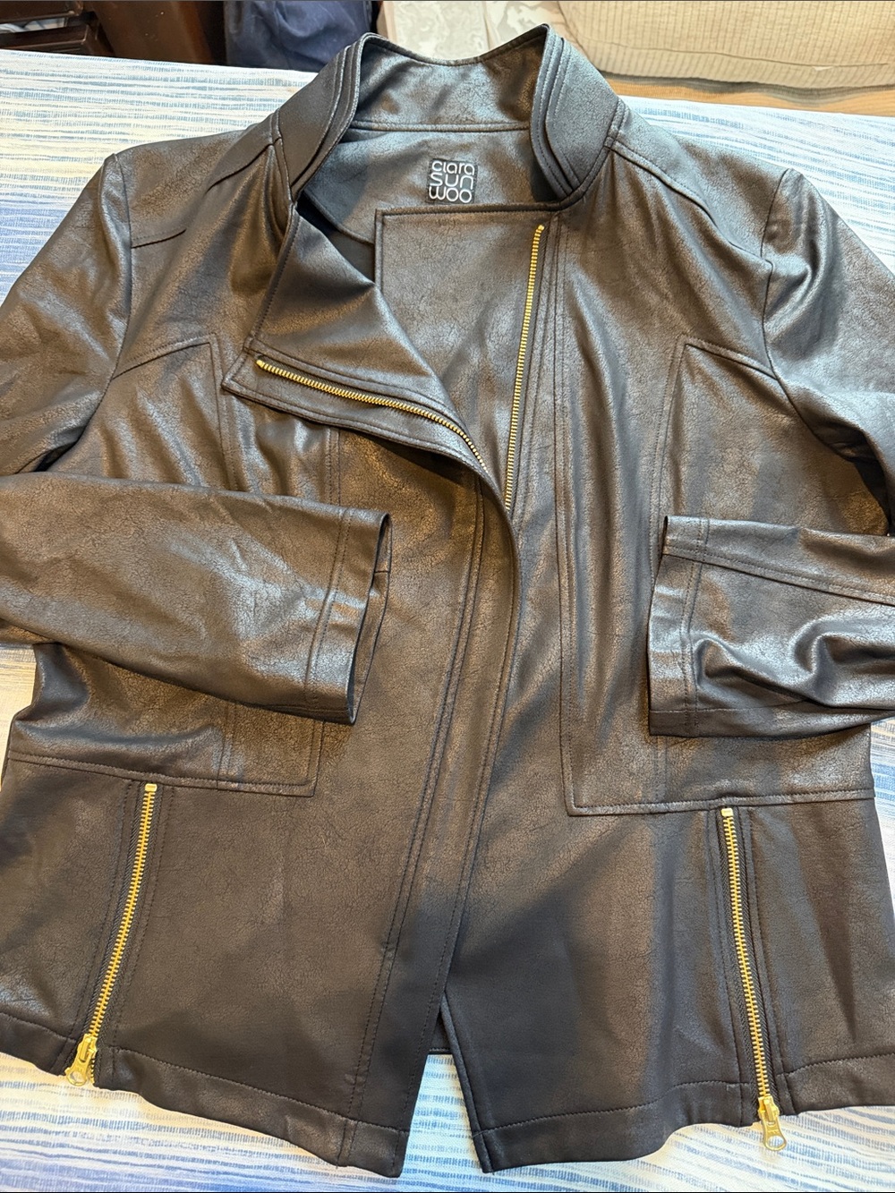 NWOT Clara Sun Woo liquid leather signature Black Moto Jacket size 1X - Picture 12 of 12